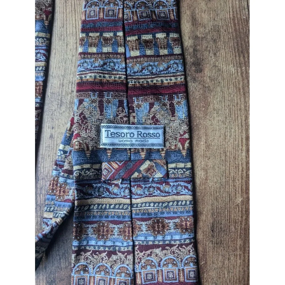 Tesoro Rosso Mens 100% SILK Tie‎ HANDMADE Abstract Design